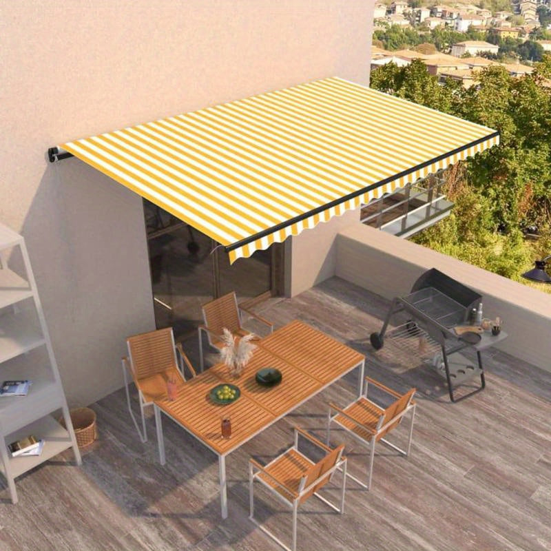Terrasdoek – Balkonzeil – Zonnescherm – Schaduwdoek – Uitschuifbare Luifel – Geel Wit – Verstelbaar 500x350 cm – Duurzaam Metaal & Stof