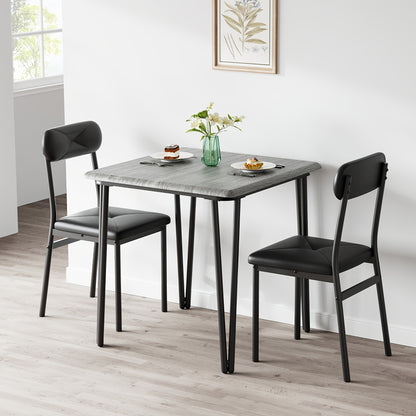 3pcs Compact Dining Table Set for 2 with Upholstered Chairs - Space-Saving Square Kitchen Table & Chairs Suitable for Small Spaces, Apartment, Studio - Modern Metal Furniture (Easy Assembly)