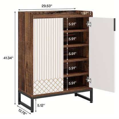 Schoenenkast – Schoenenrek – Schoenopberger – Schoenmeubel – Schoenenschuif – Vrijstaand – Ruimtebesparend – Composiethout Met Zwart Metalen Frame – Vijf Lagen Voor 25 Paar Schoenen