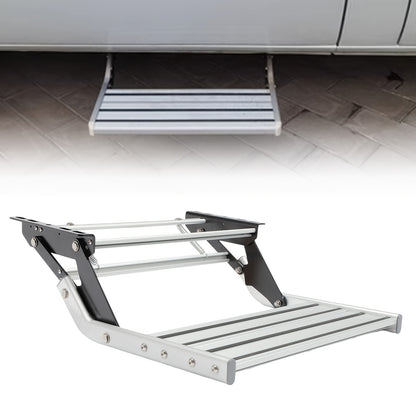 Instaptrap Camper – Opvouwbare Trap – Caravan Trap – Bus Instap – Enkele Trede – Aluminium Legering – Antislip Voetplaat – Draagkracht 150 kg – Zilver