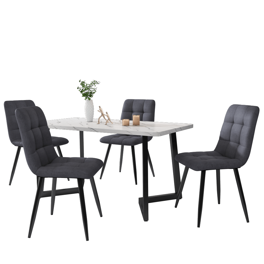 Eetkamerstoel – Stoel – Kuipstoel – Zitstoel – Designstoel – Set van 4 – Donkergrijs – Linnen Bekleding – Metaal Onderstel – Tijdloos Modern – Geschikt Voor Harde Vloeren