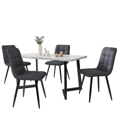 Eetkamerstoel – Stoel – Kuipstoel – Zitstoel – Designstoel – Set van 4 – Donkergrijs – Linnen Bekleding – Metaal Onderstel – Tijdloos Modern – Geschikt Voor Harde Vloeren