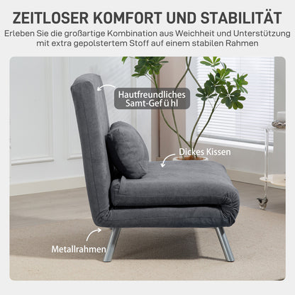 Slaapfauteuil – Slaapstoel – Fauteuil – Logeerbed – Vouwbed – 3-in-1 Design – Donkergrijze Stof – Inclusief Kussen