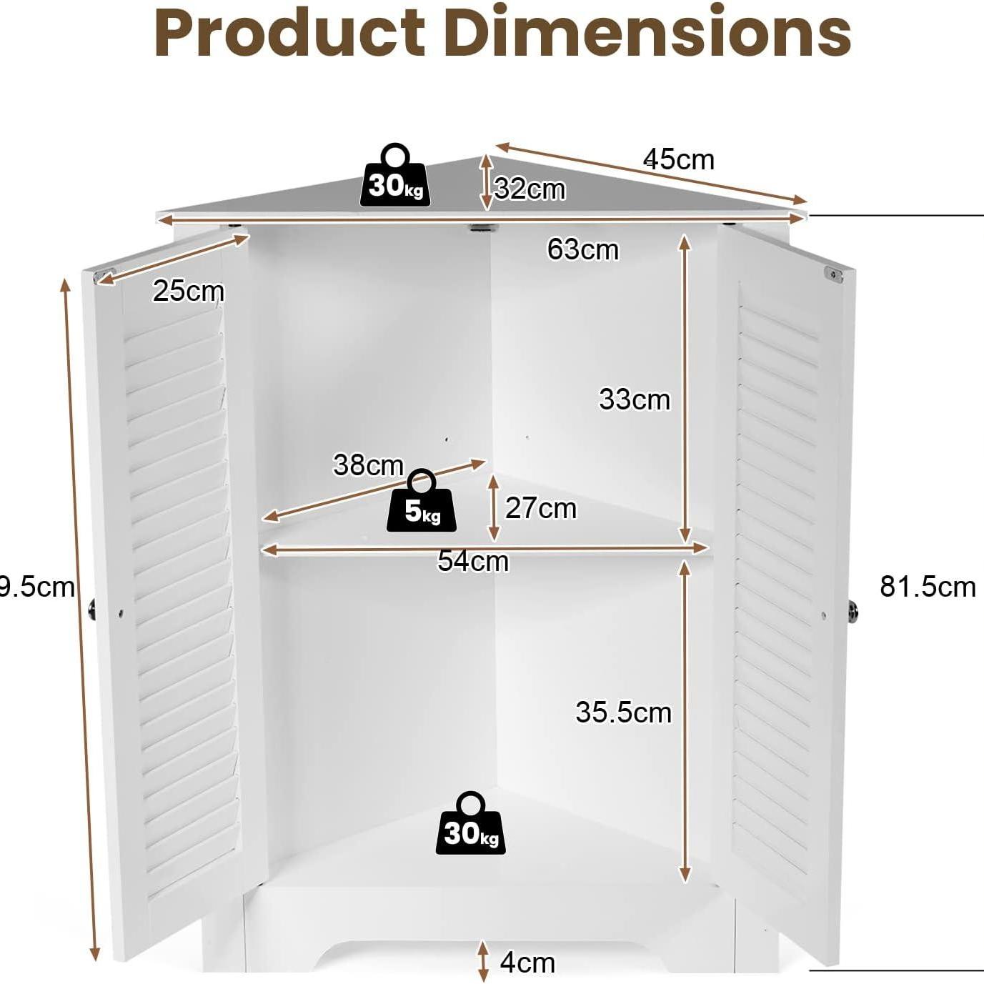 Hoekkast – Opbergkast – Badkamerkast – Kast Voor Hal – Woonkamerkast – Verstelbare Plank – Compact MDF Wit – Ruimtebesparend Design