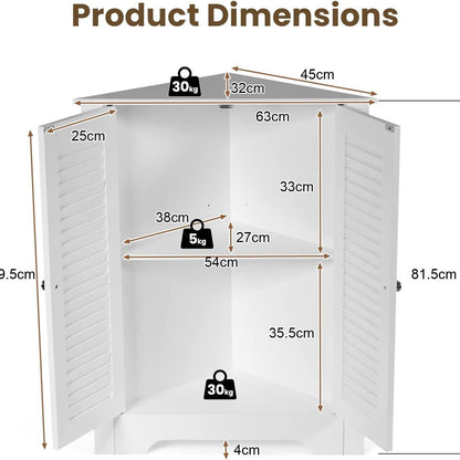 Hoekkast – Opbergkast – Badkamerkast – Kast Voor Hal – Woonkamerkast – Verstelbare Plank – Compact MDF Wit – Ruimtebesparend Design