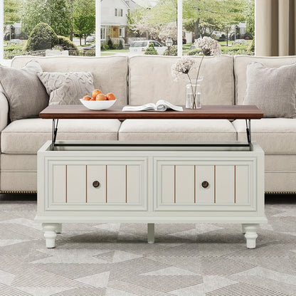 Salontafel – Koffietafel – Bijzettafel – Woonkamertafel – Eettafel – Verstelbaar Tafelblad – Verborgen Opbergruimte – MDF & Hout – Vintage Beige
