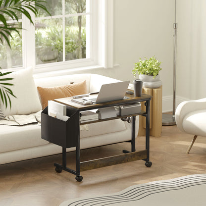 Zitsta bureau – Verstelbaar bureau – Hoogte verstelbaar bureau – Kantelbaar bureau – Bureau met wieltjes – Stevige stalen constructie – 92 x 40 cm – Bruin modern design