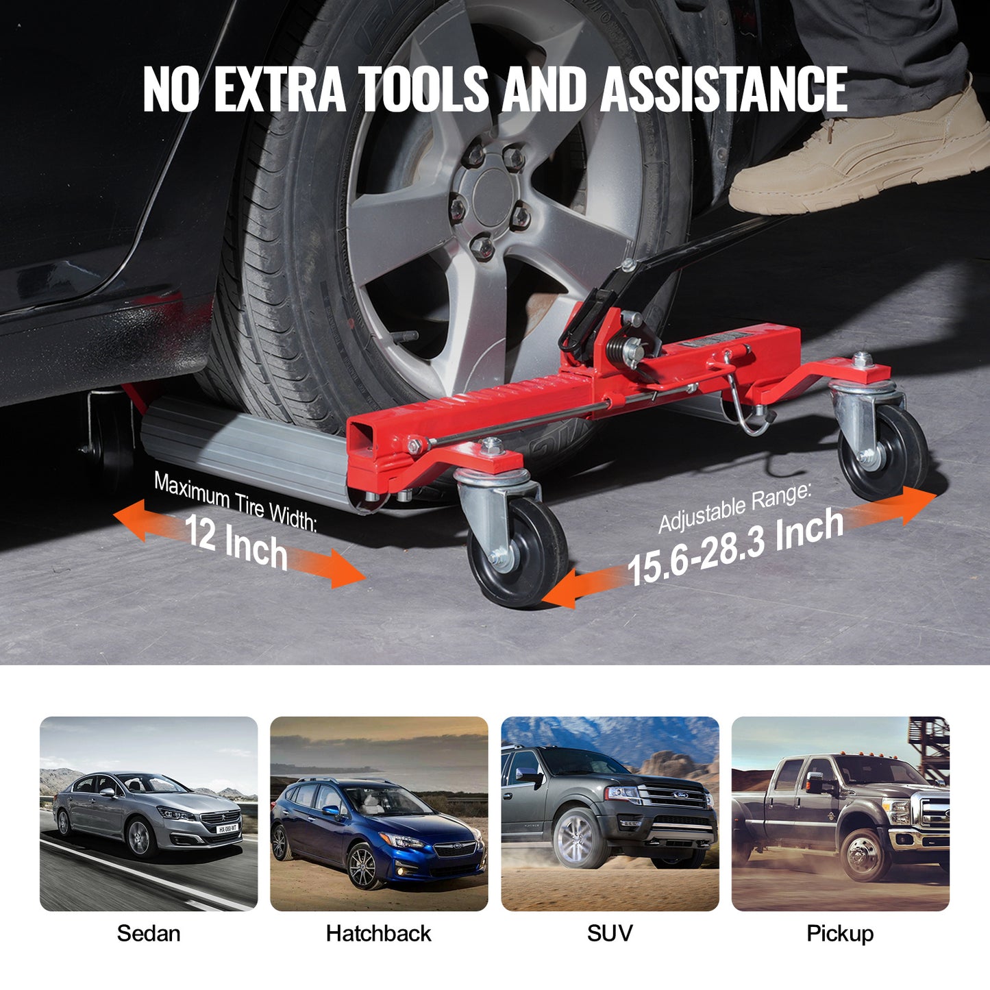 Wielroller – Wiel-dolly – Tire Dolly – Auto Tilwagen – Voertuig Verplaatser – Draagvermogen tot 680 kg – Verstelbare Rollerbreedte 39,7-71,8 cm