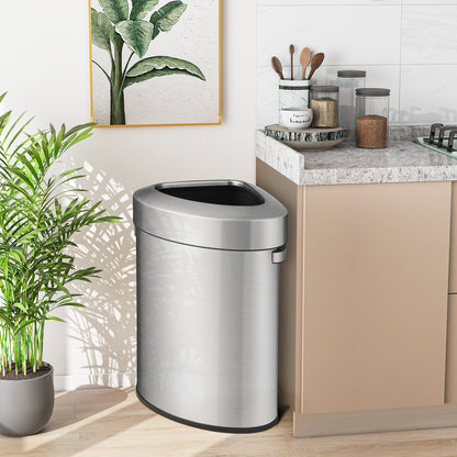 Hoekafvalbak RVS – Afvalbak Driehoekig – Prullenbak Zakhouder – Vuilnisbak Open Top – Zilver – 60 Liter Inhoud – Anti Vingerafdruk
