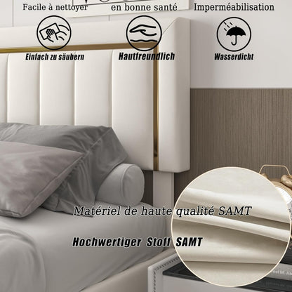 Beige Velvet Bed – Opbergbed – Bedframe – Tweepersoonsbed – Slaapkamerbed – 160x200 cm – Hydraulische Opbergruimte – Houten Lattenbodem