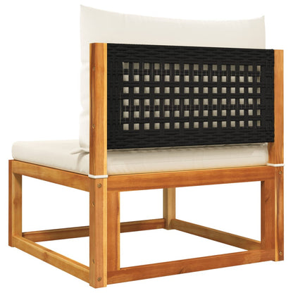 Tuinstoel – Buitenstoel – Balkonstoel – Terrasstoel – Zithoekstoel – Massief Acaciahout – Comfortabele Crème Kussens – Weerbestendig PE-Rotan – 65 x 65 cm – Lage Zithoogte 29 cm