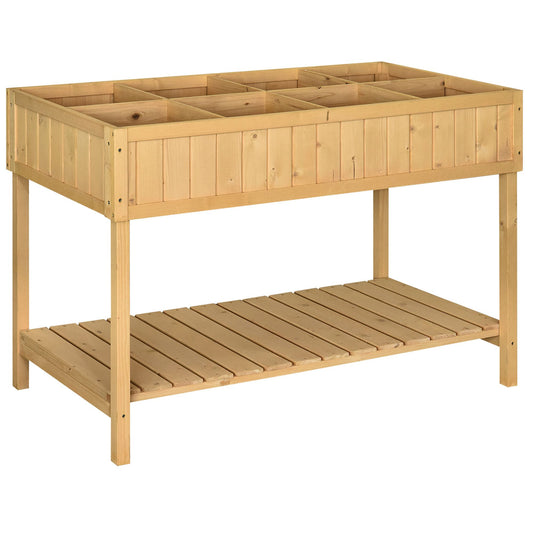 Houten Plantenbak – Bloembak – Plantenbak Met Voeten – Plantenbak Met Opbergrek – Plantenbak Met Irrigatie – 8 Compartimenten – 110x46x76 cm