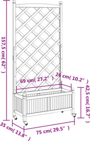 Plantenbak met klimrek - Bloembak - Weerbestendig - Plantenrek - Met trellis - Met wieltjes - Buiten - Hout - 91 Liter - Bruin