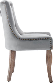 Deluxe Eetkamerstoelen - Grijs (2 stuks) – Gestoffeerde Stoelen met Massief Houten Poten en Fluwelen Bekleding