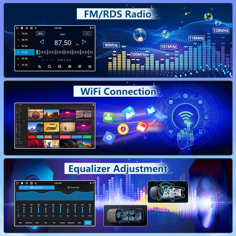 Autorradio – Car Stereo – Multimedia Speler – Navigatiesysteem – Touchscreen Unit – 9 Inch 2-DIN – Android 15 Systeem – Draadloze CarPlay & Android Auto – Achteruitrijcamera – 4GB RAM 128GB Opslag