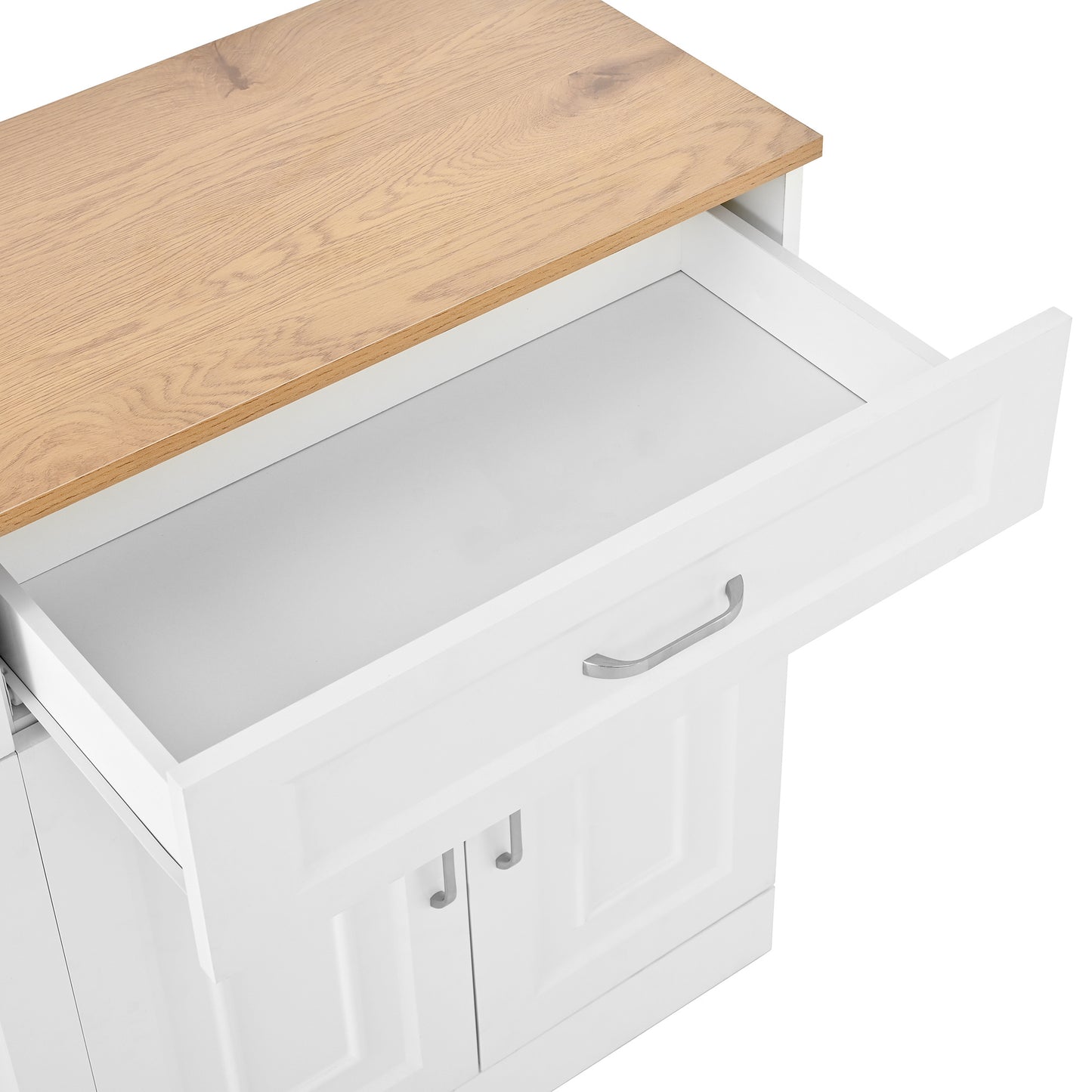 Sideboard – Dressoir – Kast – Opbergmeubel – Buffetkast – Wit Met Houtlook Bovenblad – Verstelbare Planken En Kantelbeveiliging – 120x35x80,5 cm