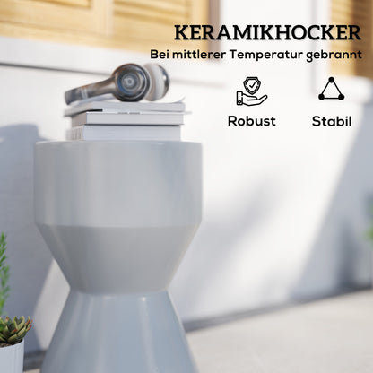 Keramische Kruk – Tuinkruk – Bijzettafel – Voetenbankje – Plantenstandaard – Lichtgrijs – Weerbestendig – Draagvermogen 120 kg – Ø33 x 45,5 cm