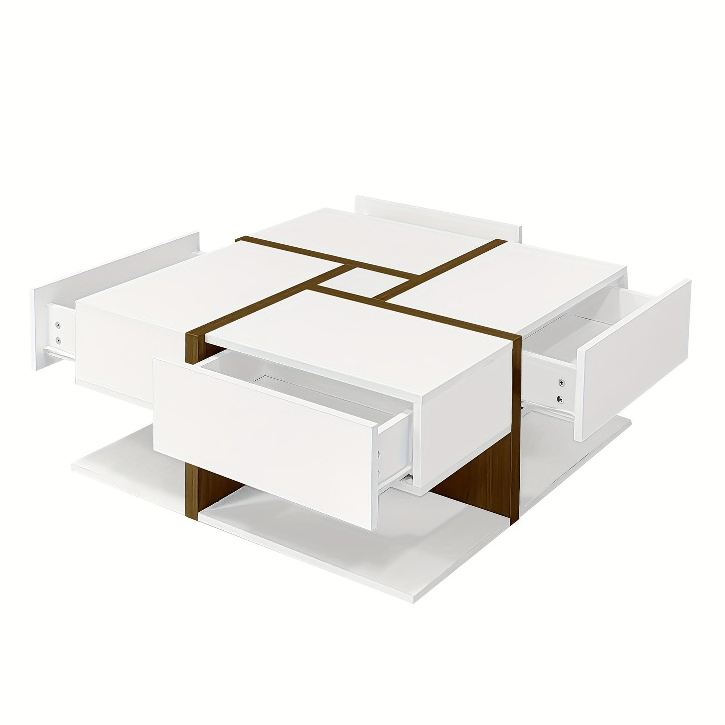 Modern High-Gloss Coffee Table - White & Golden Accent Living Room Center Table, Heavy-Duty Metal Construction, Space-Saving Design for Small Apartments, Easy Assembly (No Wood Components) - Ideal for Apartments, Offices, Hot