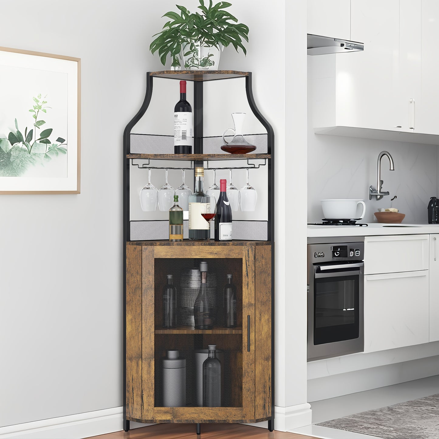 Hoekbarmeubel – Hoekkast – Barmeubel – Wijnkast – Drankkast – Vrijstaand – Verstelbare Plank – Keuze Uit Barn Of Gaasdeur – Compact Design Met Metaal En Hout