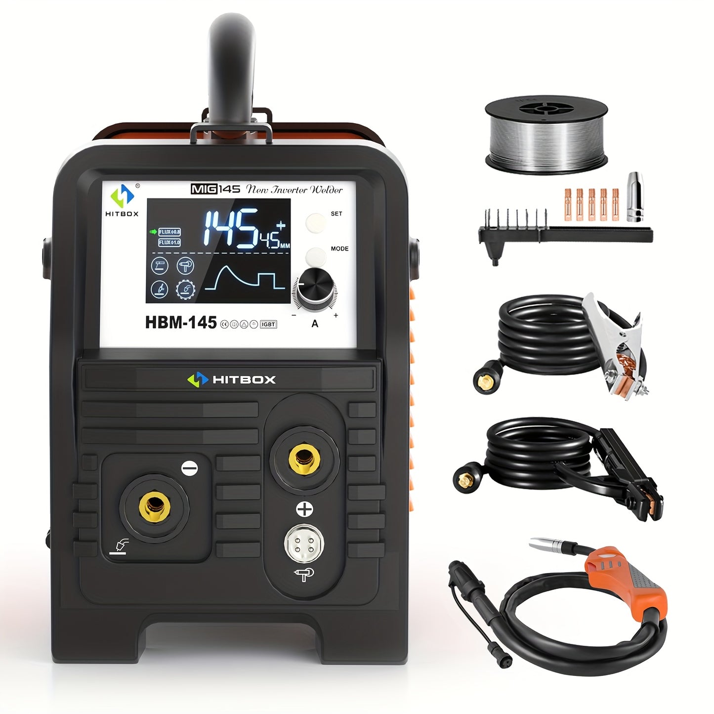 mig-lasapparaat – mig-mag lasapparaat – tig lasapparaat – elektrode lasapparaat – inverter lasapparaat – 3-in-1 multifunctioneel – 145A vermogen – led digitaal display