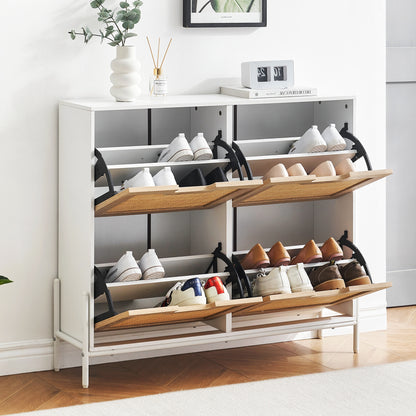 Schoenenkast – Schoenenrek – Schoenenopberger – Schoenenmeubel – Schoenenopbergkast – 4 Klapdeuren – 3 Verstelbare Planken – MDF Hout – Vrijstaand – Compact – Stevig