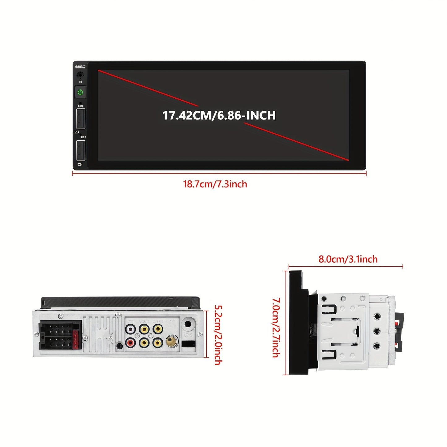 Multimedia Autoradio – Auto Radio – 1DIN Speler – Dashboard Speler – Car Stereo – 6,86 Inch HD Scherm – Bluetooth 5.0 Connectiviteit