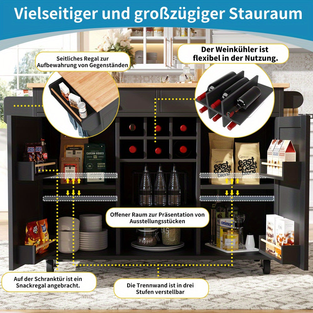 Keukeneiland – Keukentrolley – Keukenkast – Opbergmeubel – Buffetkast – MDF Werkblad – 102x45x92 cm – Wieltjes en Modern Design