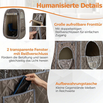 Draagbare Stoomsauna – Mobiele Sauna – Thuis Sauna Tent – Inklapbare Sauna – Persoonlijke Sauna – 3L Stoomgenerator – Afstandsbediening & Timer – Grijs