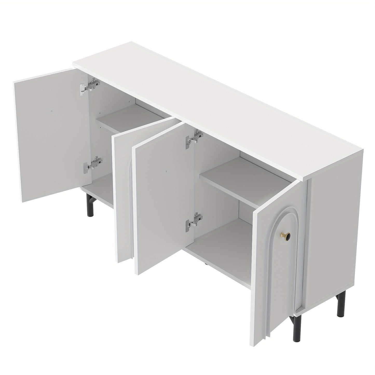 Dressoir – Sideboard – Opbergkast – Kast – Meubel – Wit – 140 cm – Modern Design Met 3D Gebogen Panelen – Verstelbare Planken