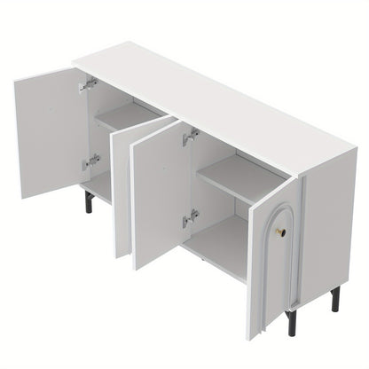 Dressoir – Sideboard – Opbergkast – Kast – Meubel – Wit – 140 cm – Modern Design Met 3D Gebogen Panelen – Verstelbare Planken