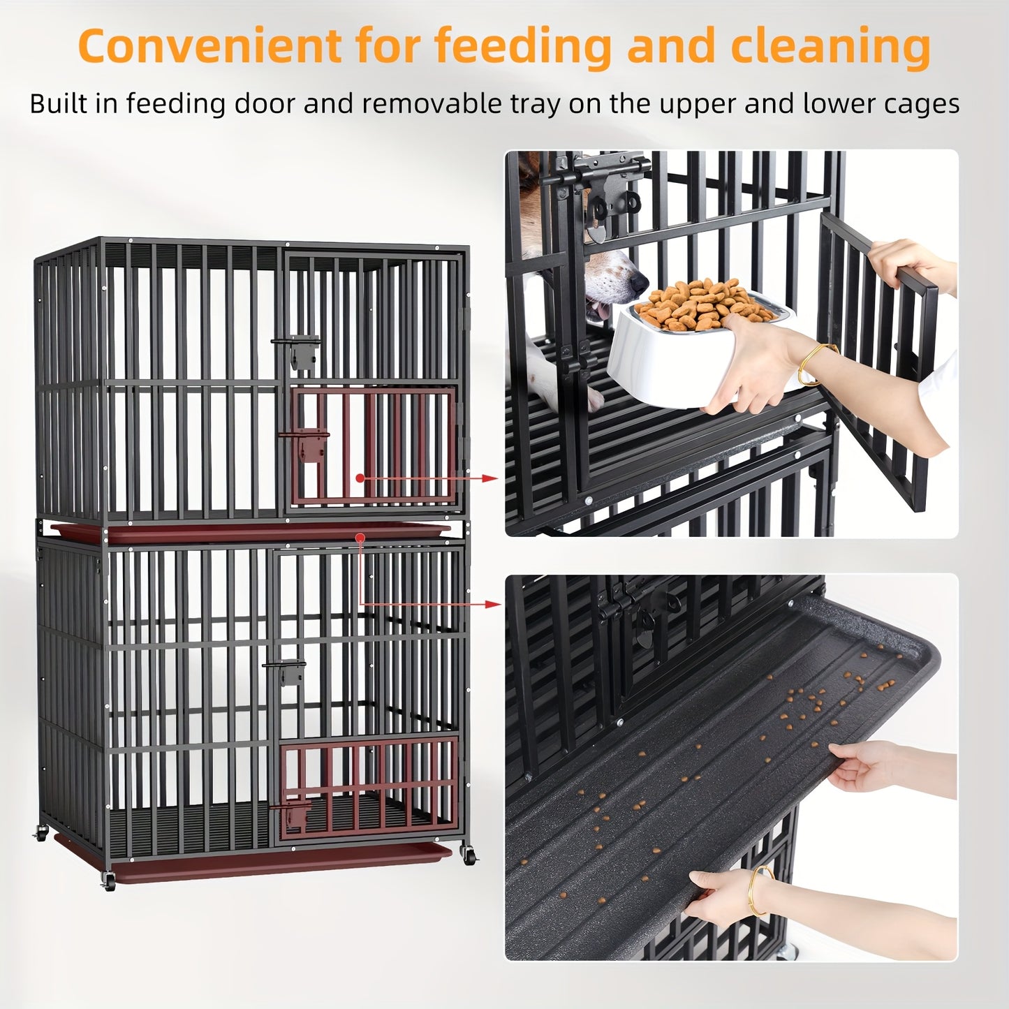 Hondenbench XXL – Hondenhok – Dierenkooi – Hondenren – Hondenkennel – Dubbele Deuren – Met Uitschuifbare Tray – Zwaar Metalen Hondenbench – 150 kg Draaggewicht