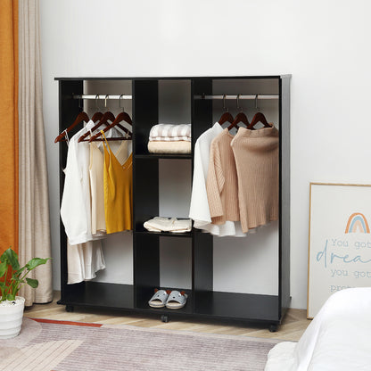 Kledingkast – Garderobekast – Opbergkast – Kleerkast – Mobiele Kast – Zwarte Houtlook – 6 Zwenkwieltjes – 120x40x128 cm