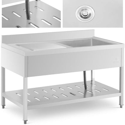 Eenpersoons Horeca Spoeltafel – Gastronomische Spoelbak – RVS Spoeltafel – Professionele Keukentafel – Laboratorium Spoeltafel – Extra Grote Spoelbak 51x52x24,5 cm – Verstelbare Poten & Hoge Rand 10 cm