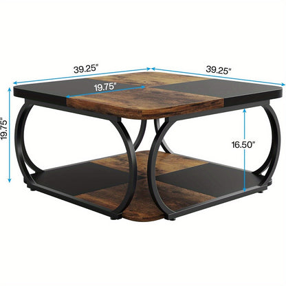 woonkamertafel – salontafel – bijzettafel – woonkamer tafel – salon tafel – vierkant design – 2 opbergniveaus – stevig metalen frame – houtfineer blad – 101,6 cm breed