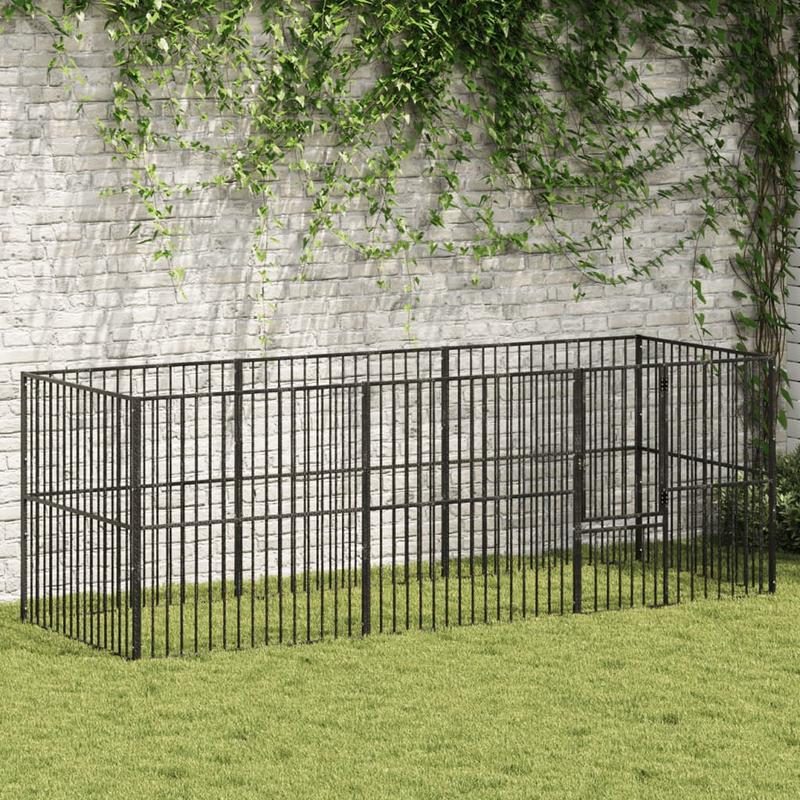 Hondenren – Puppyren – Hondenkennel – Hondenbench – Kennel – 8 Panels – Zwart Gegalvaniseerd Staal – Stevig & Weerbestendig