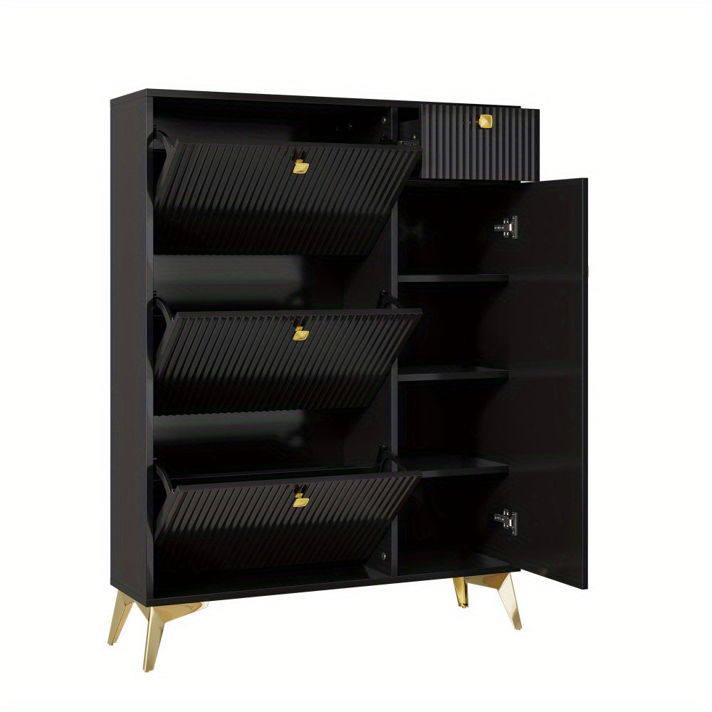 Schoenenkast – Schoenenrek – Schoenenopberger – Halbank – Opbergkast – Ruimtebesparend – Kunststof Zwart – 121x90x25 cm – Smal Modern Design