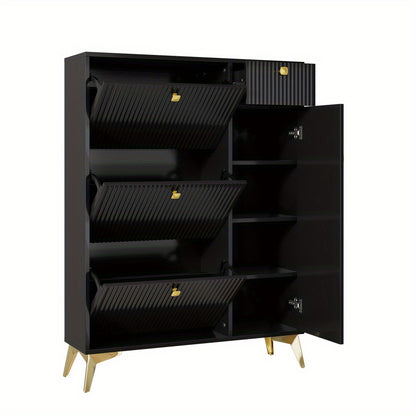 Schoenenkast – Schoenenrek – Schoenenopberger – Halbank – Opbergkast – Ruimtebesparend – Kunststof Zwart – 121x90x25 cm – Smal Modern Design