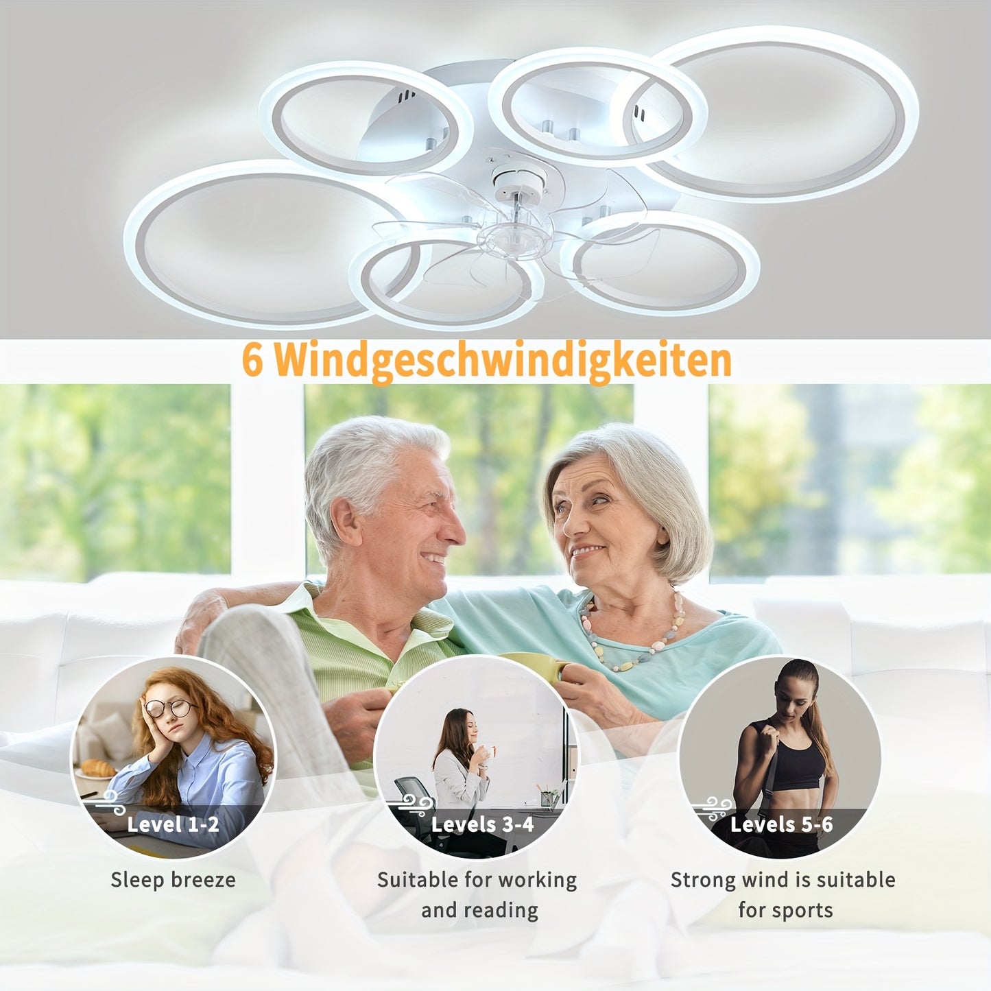 Plafondventilator – Ventilator Met Verlichting – Plafondlamp Ventilator – Plafonniere – Dimbare LED Lamp – 109,98 cm – Stil Met 6 Snelheden & 3 Kleurtemperaturen – Vlakke Montage – Wit