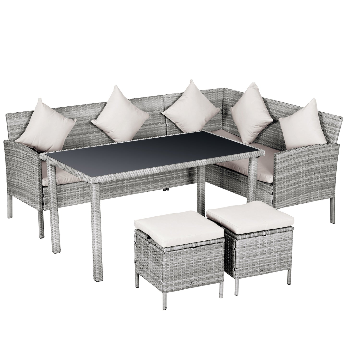 Tuinmeubelset – Loungeset – Zitgroep – Loungeset Met Tafel – 5-delig – Weerbestendig – Aluminium Frame Met Glasplaat