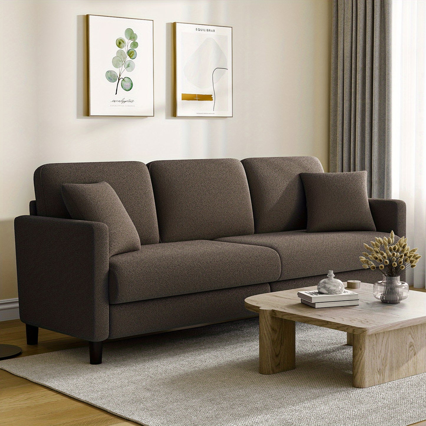3-Zits Bank – Driezitsbank – Sofa – Zitbank – Bankstel – Koffie Kleur – Extra Lange Zitplaats – Hoogwaardig Schuimrubber Kussens – Stevig Hardhouten Frame – Eenvoudige Montage – Mid-Century Modern Design