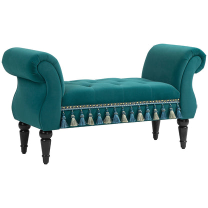 Opbergbankje – Opbergbank – Zitbank – Schuifbank – Opbergmeubel – Fluweel Bekleed – Massief Houten Frame – 150 kg Draagkracht – 117x40x58 cm – Groen Vintage