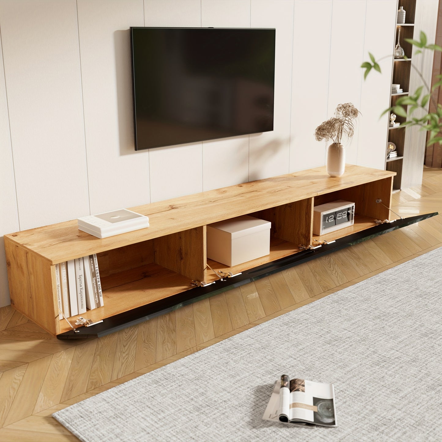TV-meubel – TV-kast – TV-dressoir – TV-standaard – TV-bank – Hoogglans Afwerking – 180 cm Breed – Muur- en Vloerbevestiging