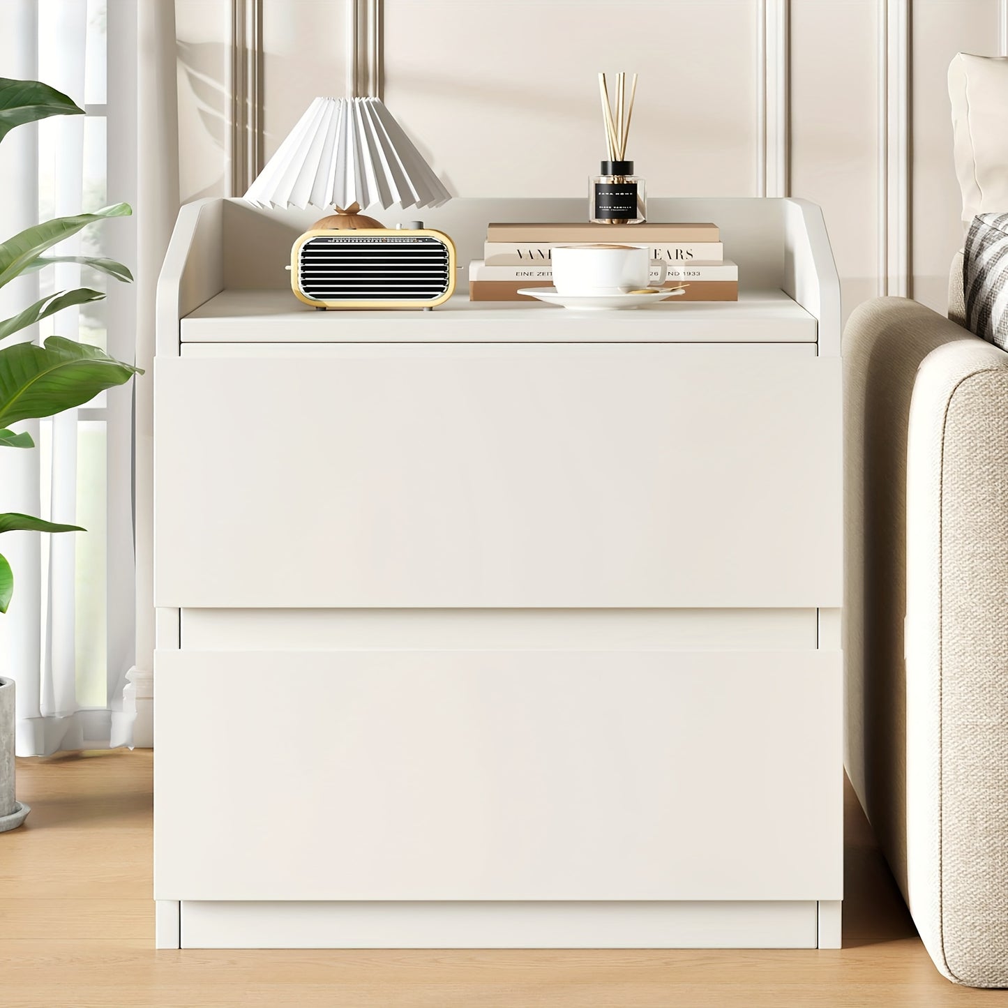Nachtkastje – Bijzettafel – Nachtkast – Opbergkastje – Ladekast – Wit – 2 Laden – Compact Ruimtebesparend – Kant-en-Klaar Gemonteerd