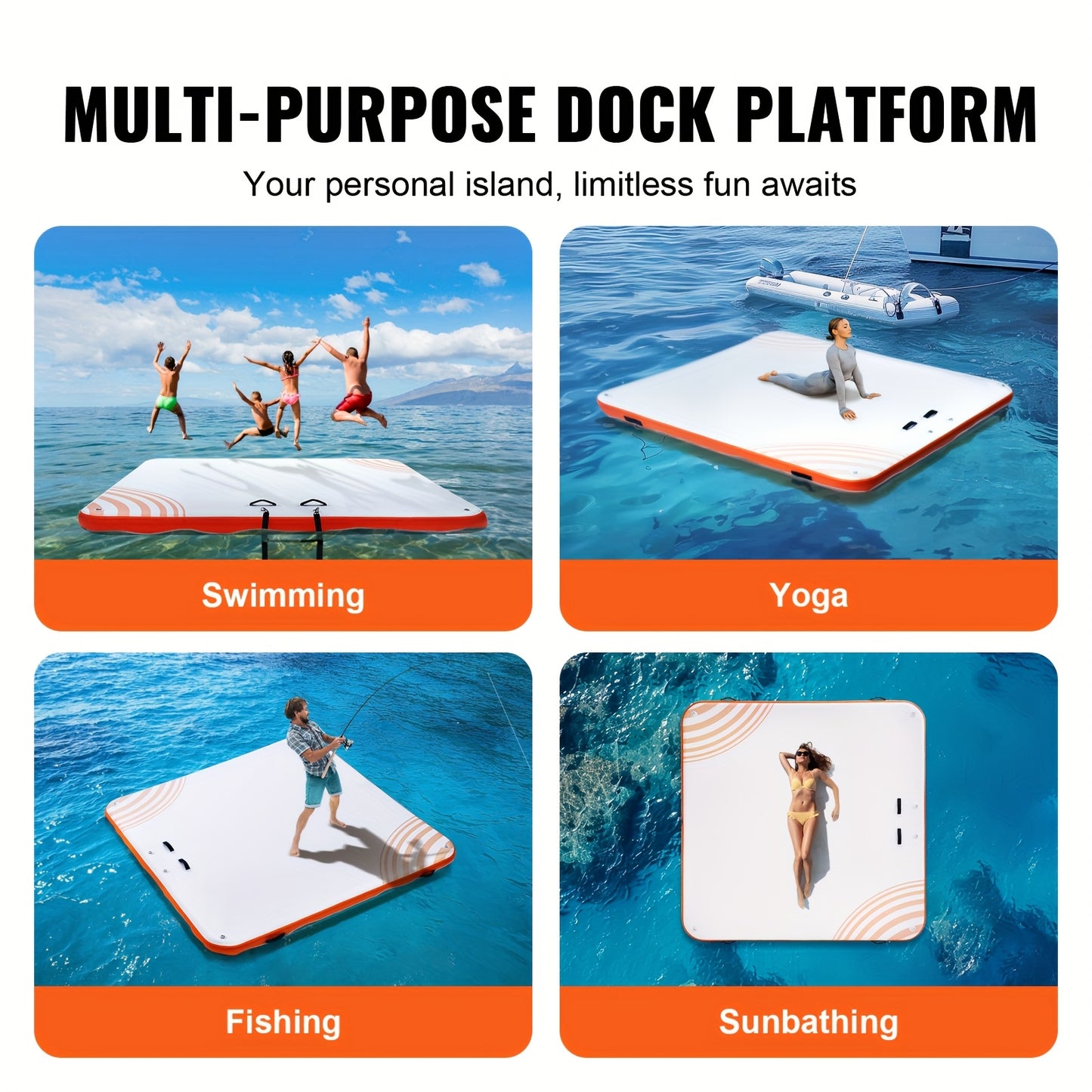 Drijvend Dock – Opblaasbaar Platform – Waterspeelplek – Aanlegsteiger – Zwemsteiger – 3,05x3,05 Meter – Stevig PVC – Inclusief Veiligheidsladder