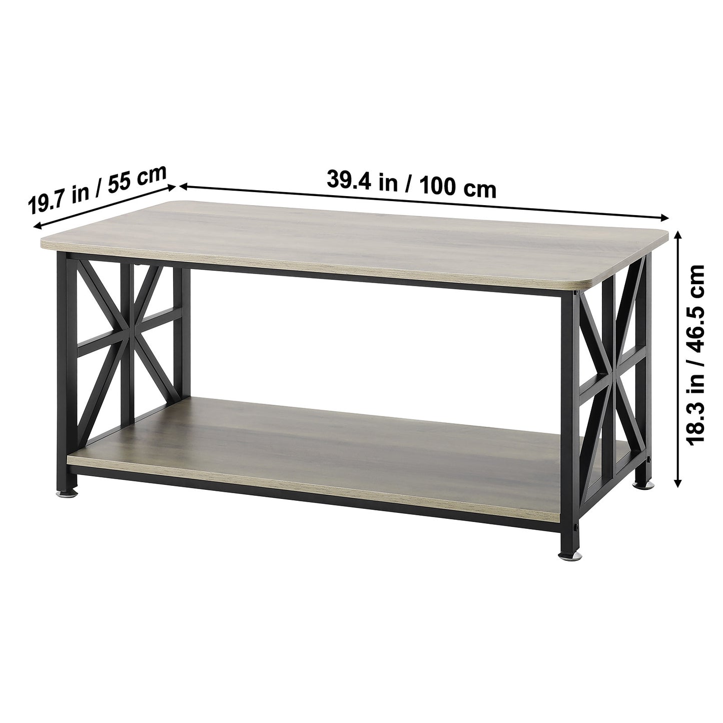 Salontafel – Koffietafel – Woonkamertafel – Houten Tafel – Landelijke Tafel – 40 Inch – Robuust Massief Hout – Open Opbergruimte