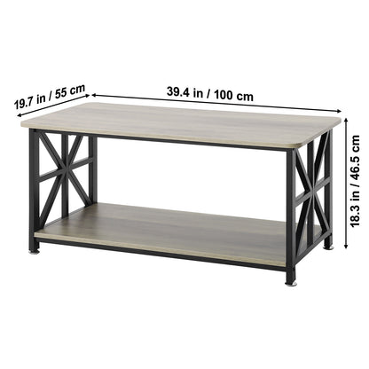 Salontafel – Koffietafel – Woonkamertafel – Houten Tafel – Landelijke Tafel – 40 Inch – Robuust Massief Hout – Open Opbergruimte