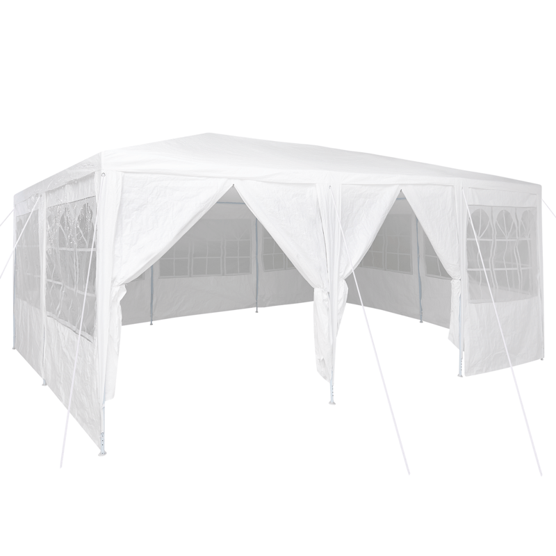 Partytent – Tuinpaviljoen – Feesttent – Paviljoen – Tuintent – 6x4m – Wit – 10 Zijwanden – Waterdicht PE – Weerbestendig Stevig Frame