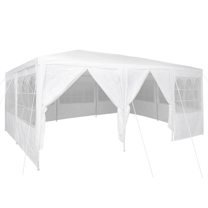 Partytent – Tuinpaviljoen – Feesttent – Paviljoen – Tuintent – 6x4m – Wit – 10 Zijwanden – Waterdicht PE – Weerbestendig Stevig Frame