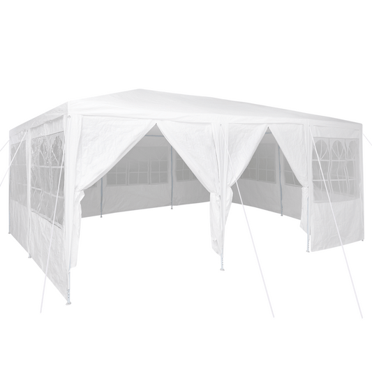 Partytent – Tuinpaviljoen – Feesttent – Paviljoen – Tuintent – 6x4m – Wit – 10 Zijwanden – Waterdicht PE – Weerbestendig Stevig Frame