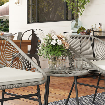 3-delige Tuinmeubelset – Buitenmeubilair – Balkonset – Bistroset – Rattan Stoelset – Donkergrijs – Weerbestendig Staal – Compact & Comfortabel
